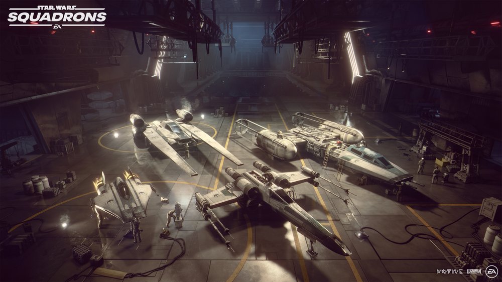 Hangar voller Sternenjäger in Star Wars: Squadrons