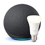 Echo (4. Generation), Anthrazit + Philips Hue White LED-Lampe