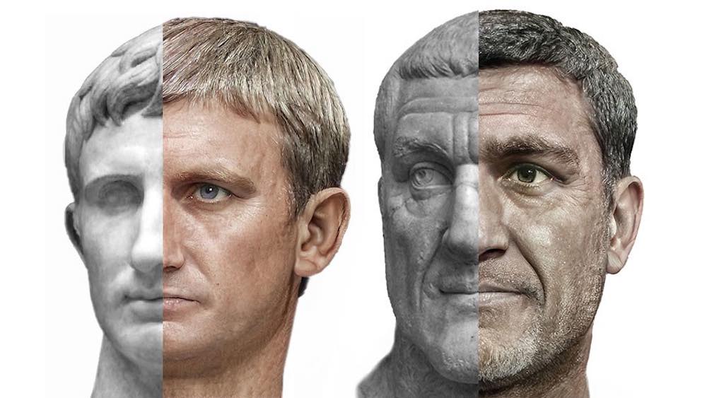 KI erweckt römische Kaiser zum Leben Augustus_und_Maximinus Thrax_Büste_und_KI-Bild