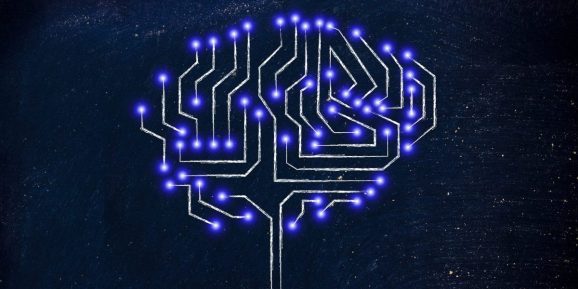 Image of a digital brain connected by neural networks.