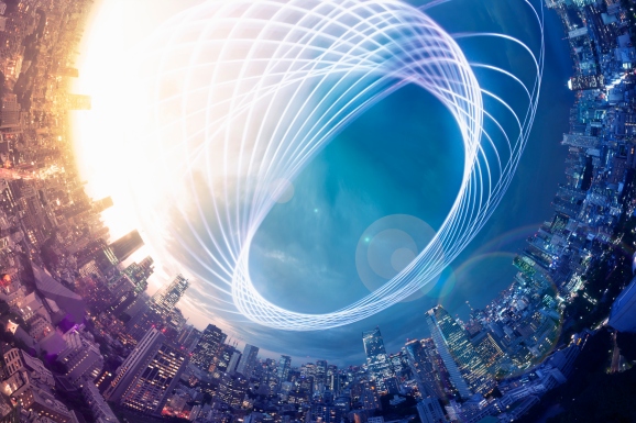 light trail over city