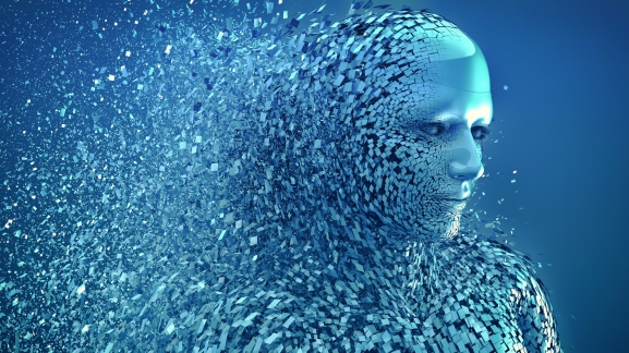 AI-powered identities abstract character shattered into pieces