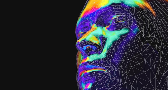 Face in side view in low poly style, illustration.
