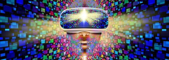 Metaverse virtual reality and internet futuristic gaming concept in a 3D illustration style.