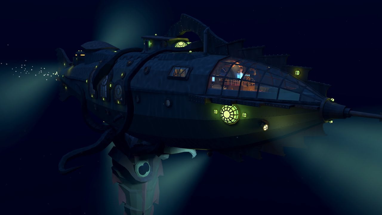 Blick von außen auf Kapitän Nemos U-Boot „Nautilus“, das zum VR-Minigolfplatz umgebaut wurde.