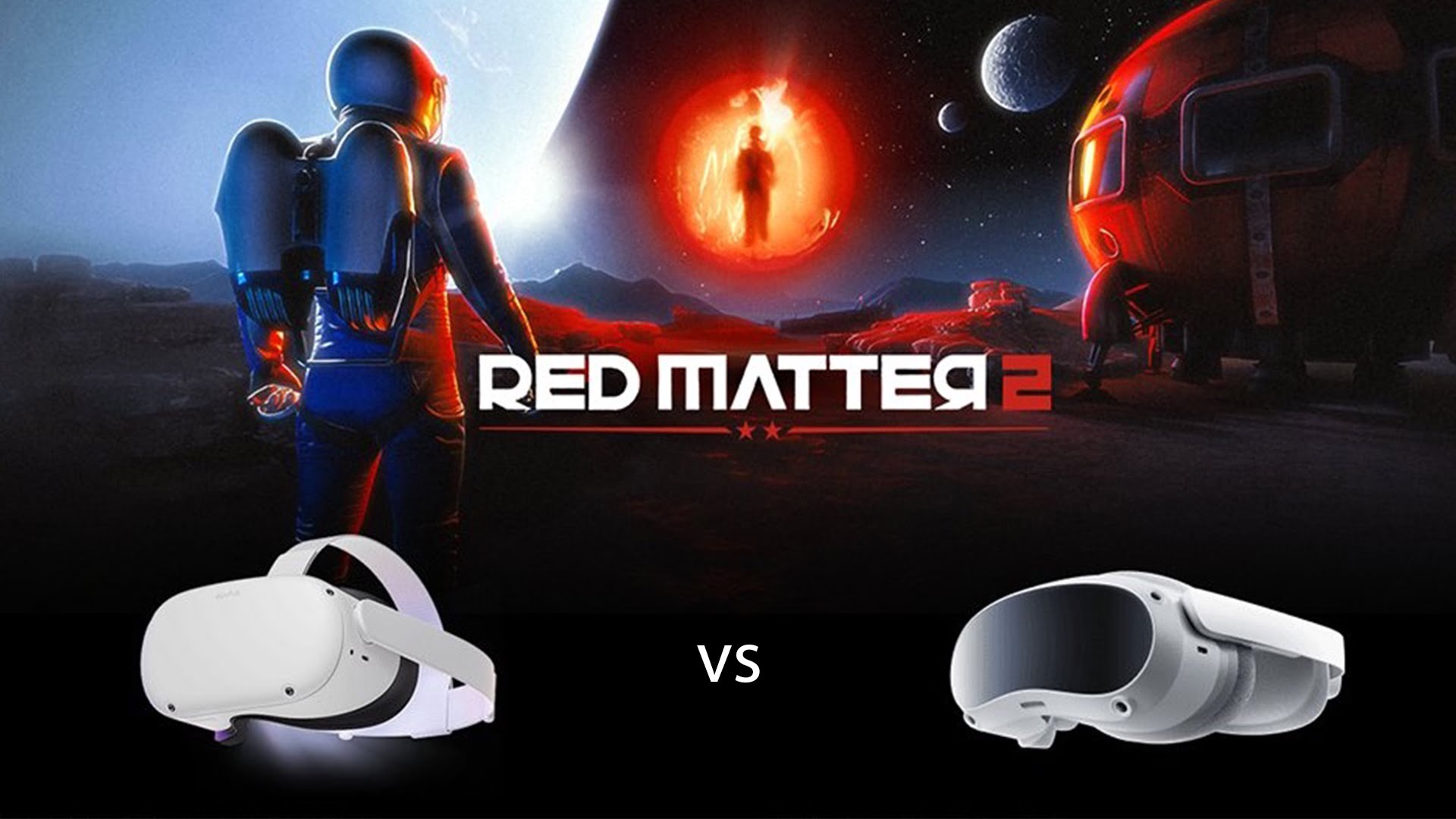 Red Matter Hero-Art und Schriftzug, darunter Abbildungen der Meta Quest 2 und Pico 4.