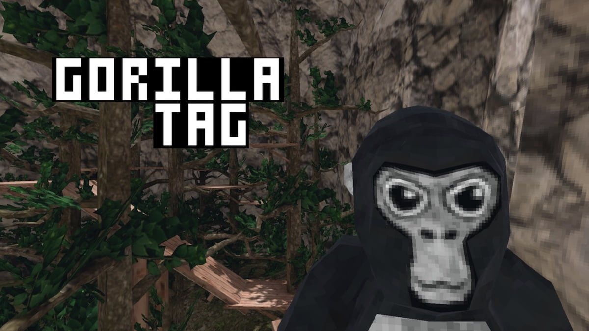 Pixeliger virtueller Gorilla vor Baumhaus